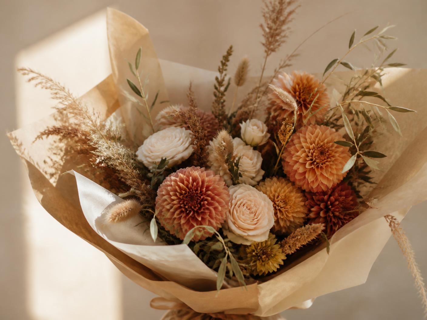 Limited seasonal bouquet in amber and terracotta tones